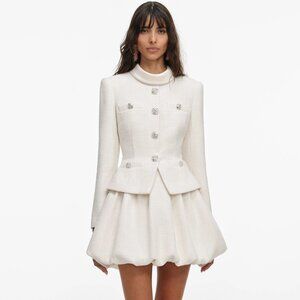 Self-Portrait cream Tweed dress with long sleeves